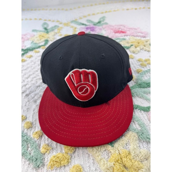 New Era Other - New Era 59FIFTY Fitted Baseball Cap Black Red Cooperstown Collection Size 7 3/8